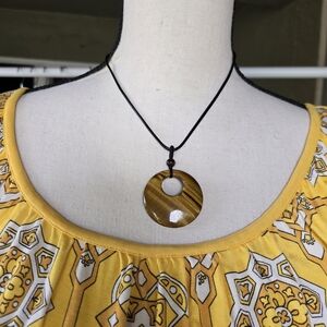 Golden Brown Tiger Eye Donut Necklace on Black Cord